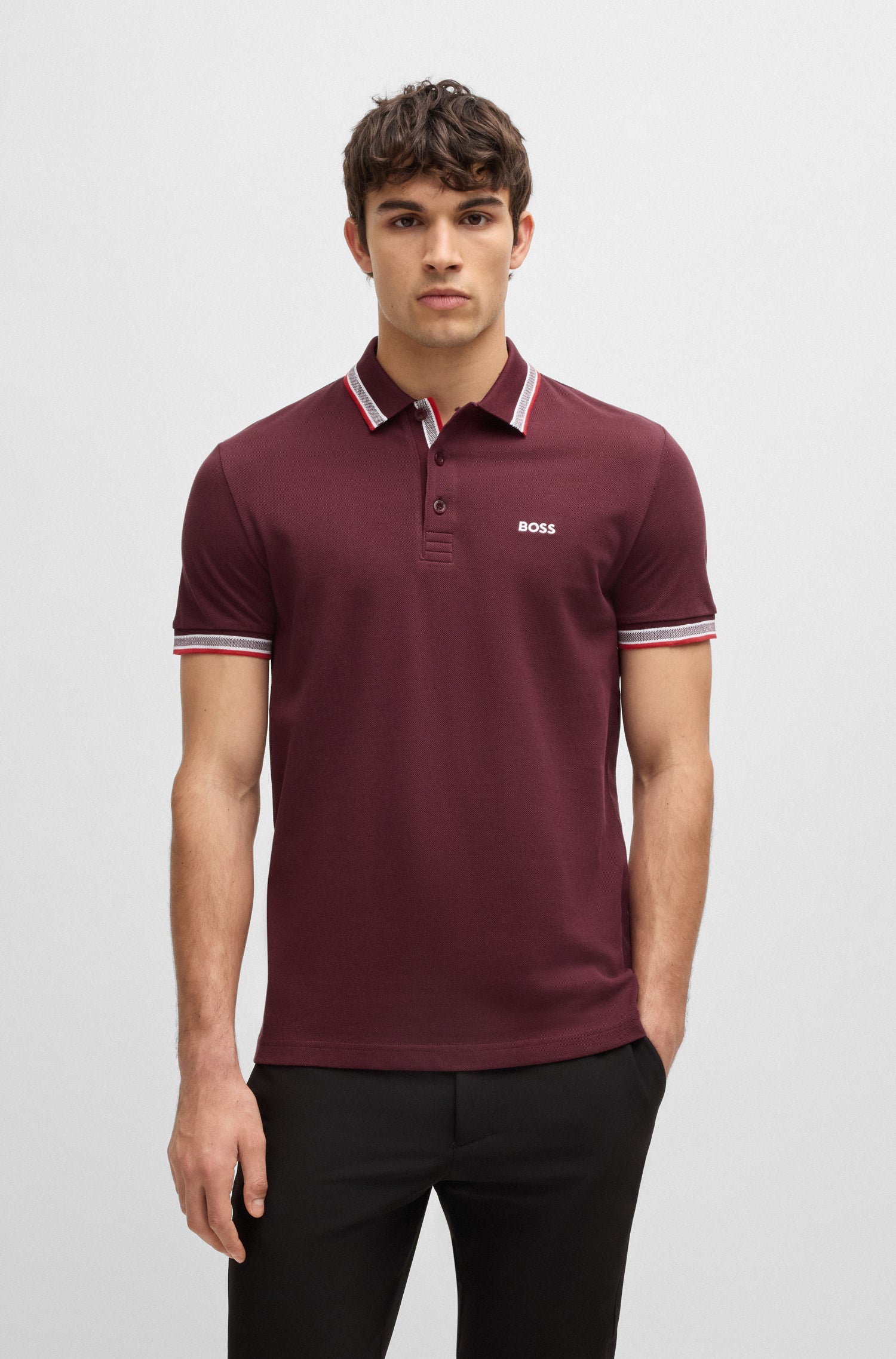 BOSS Polo Shirt Contrast Colar Cotton Pique