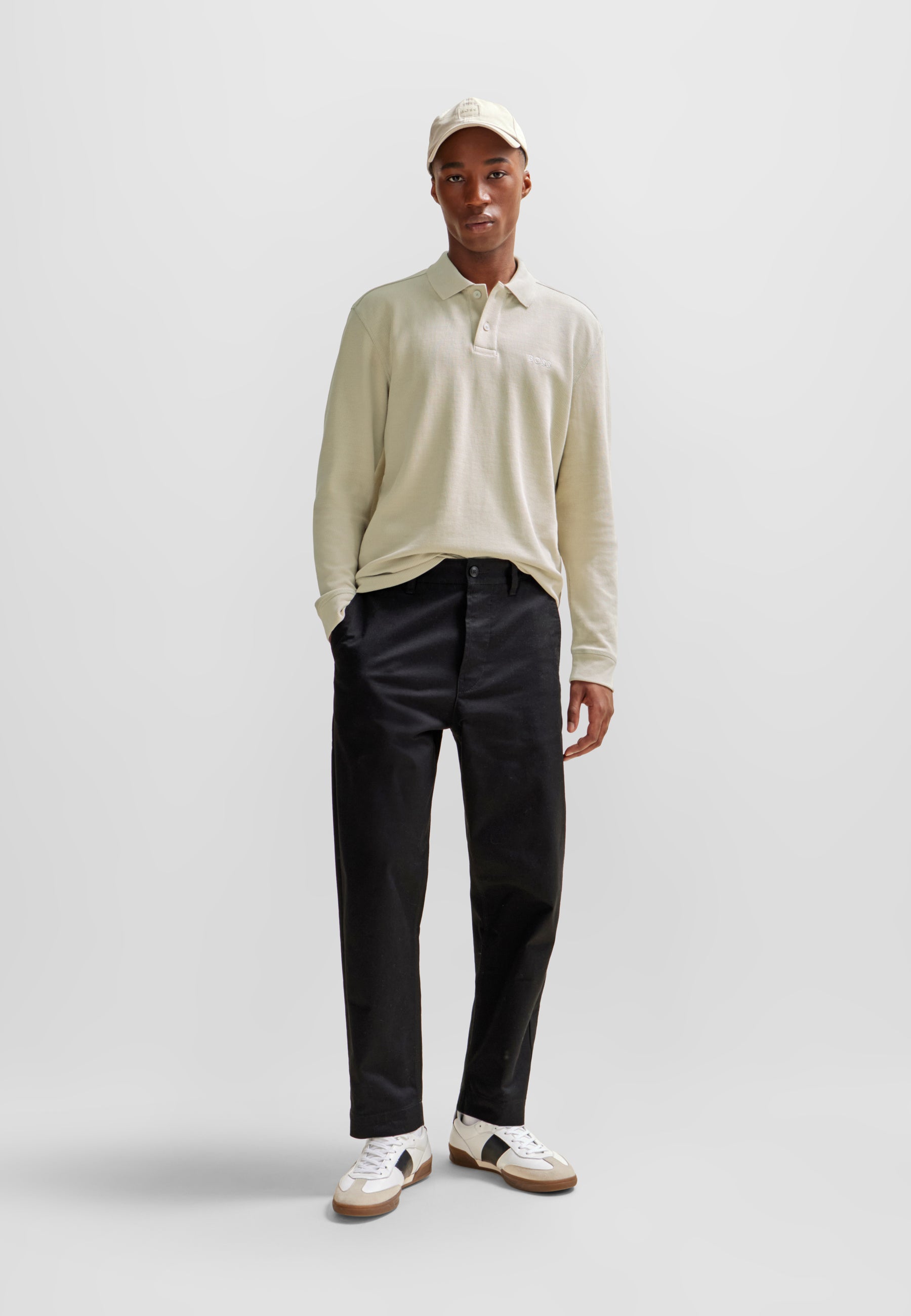 BOSS Long Sleeve Polo Waffle Cotton Stretch