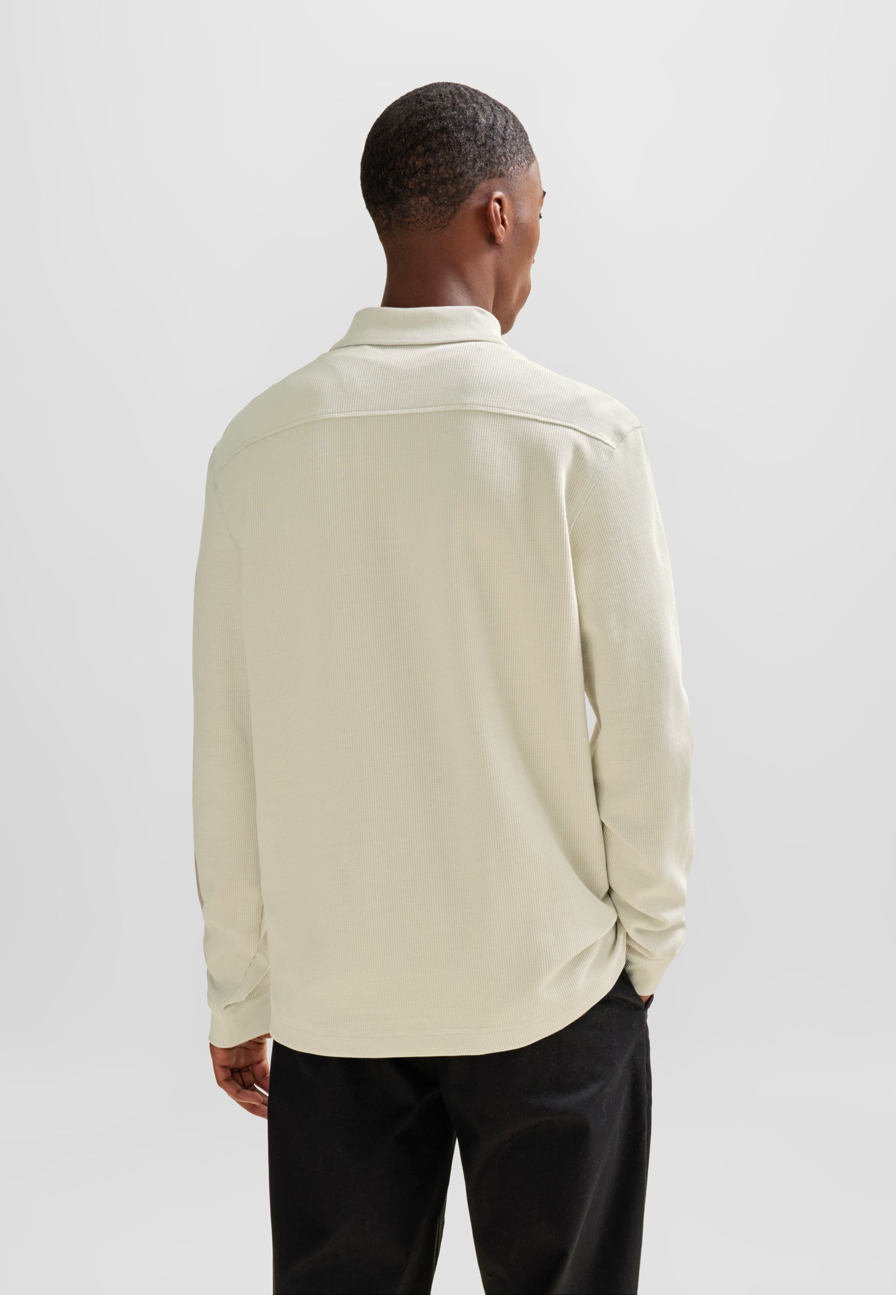 BOSS Long Sleeve Polo Waffle Cotton Stretch