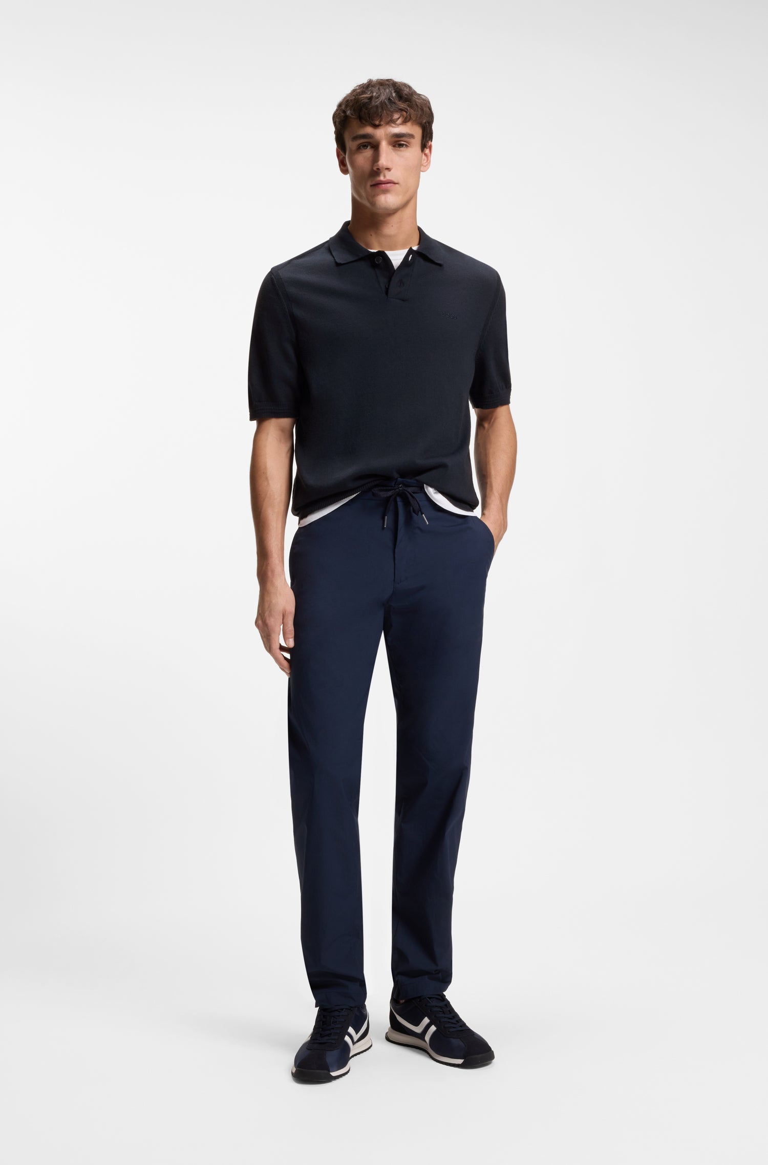 BOSS Polo Sweater Embroidered Logo Cotton Blend