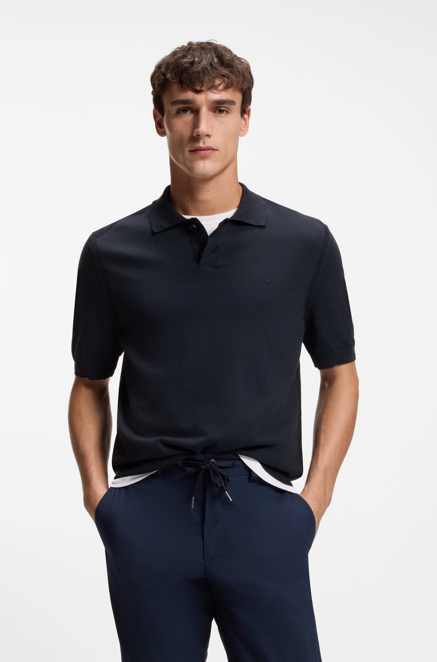 BOSS Polo Sweater Embroidered Logo Cotton Blend