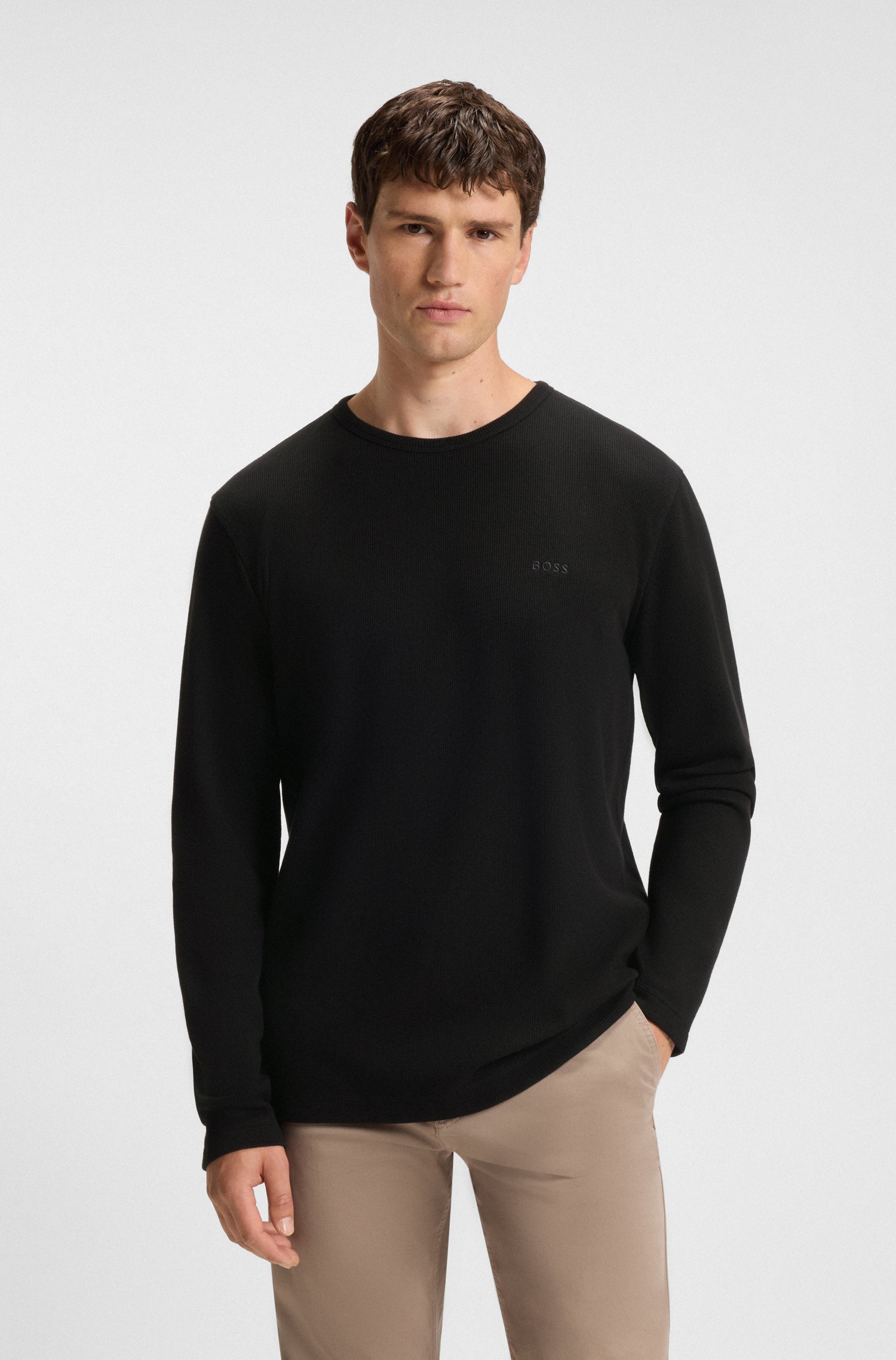 BOSS Long Sleeve T-Shirt Waffle Texture