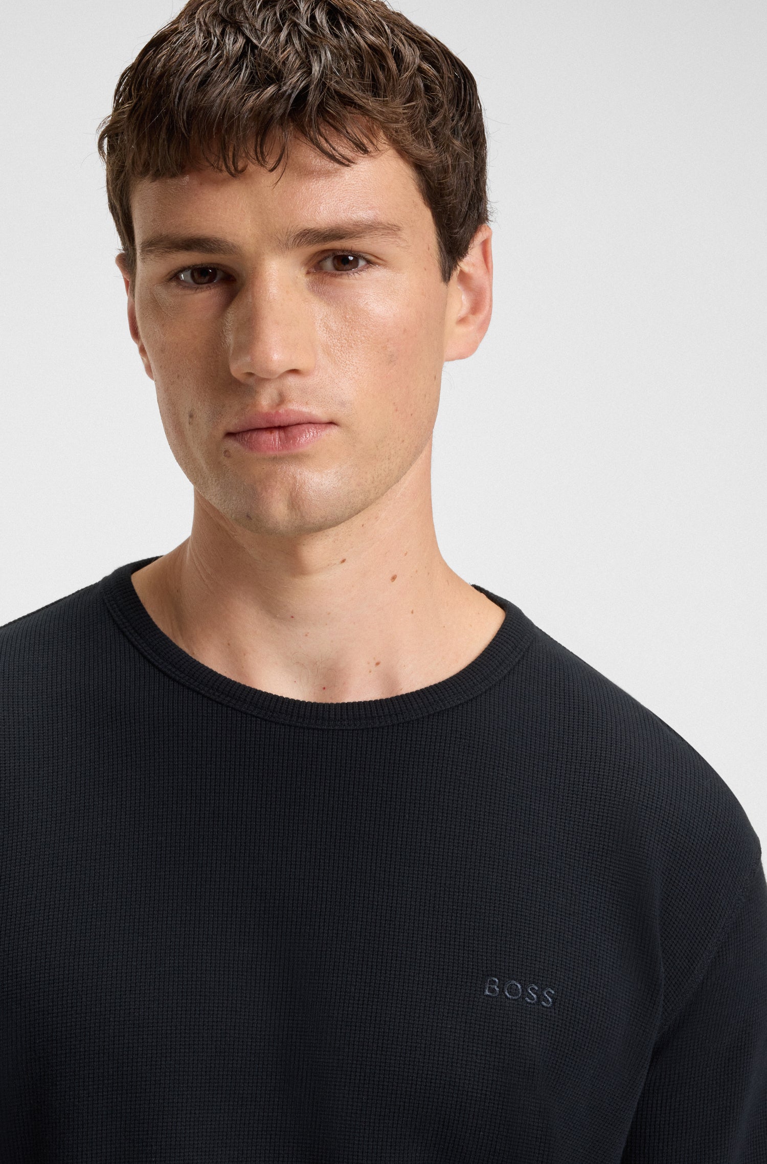 BOSS Long Sleeve T-Shirt Waffle Texture