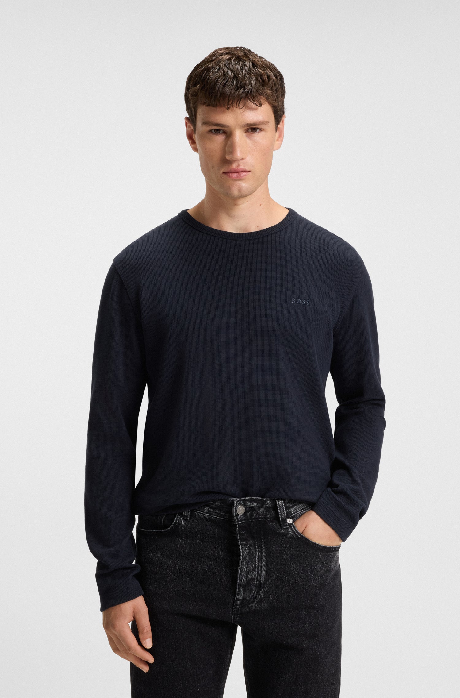 BOSS Long Sleeve T-Shirt Waffle Texture