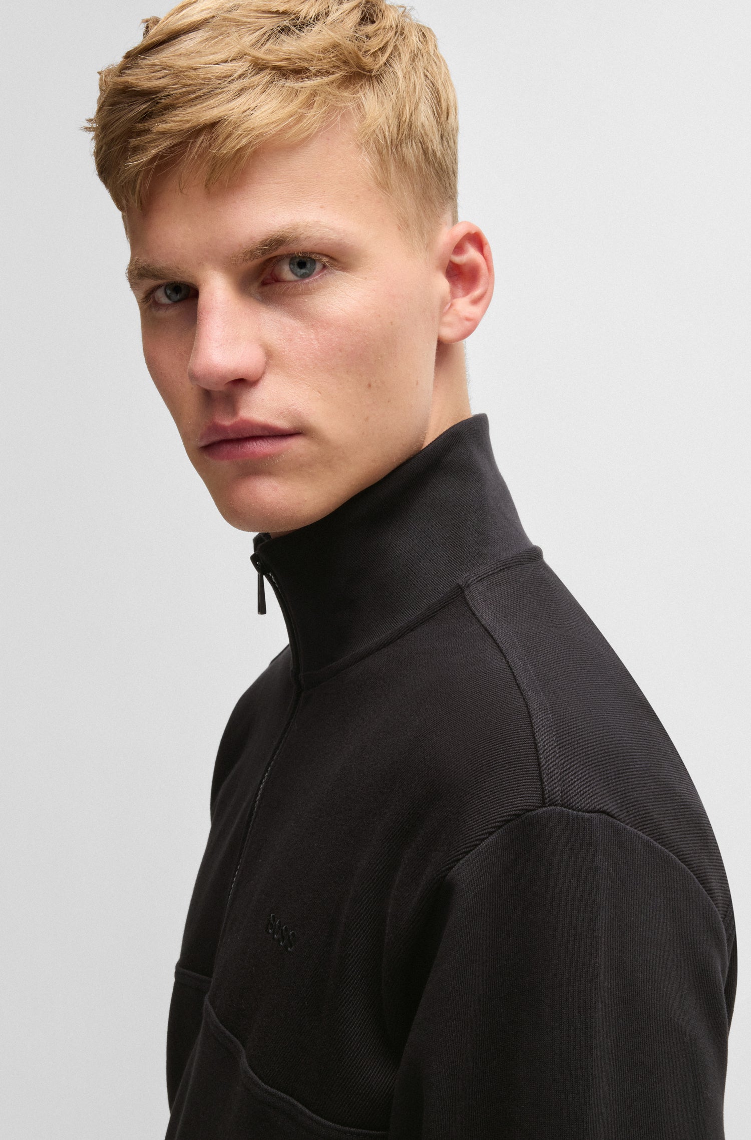 BOSS Quater Zip Jersey Pure Cotton