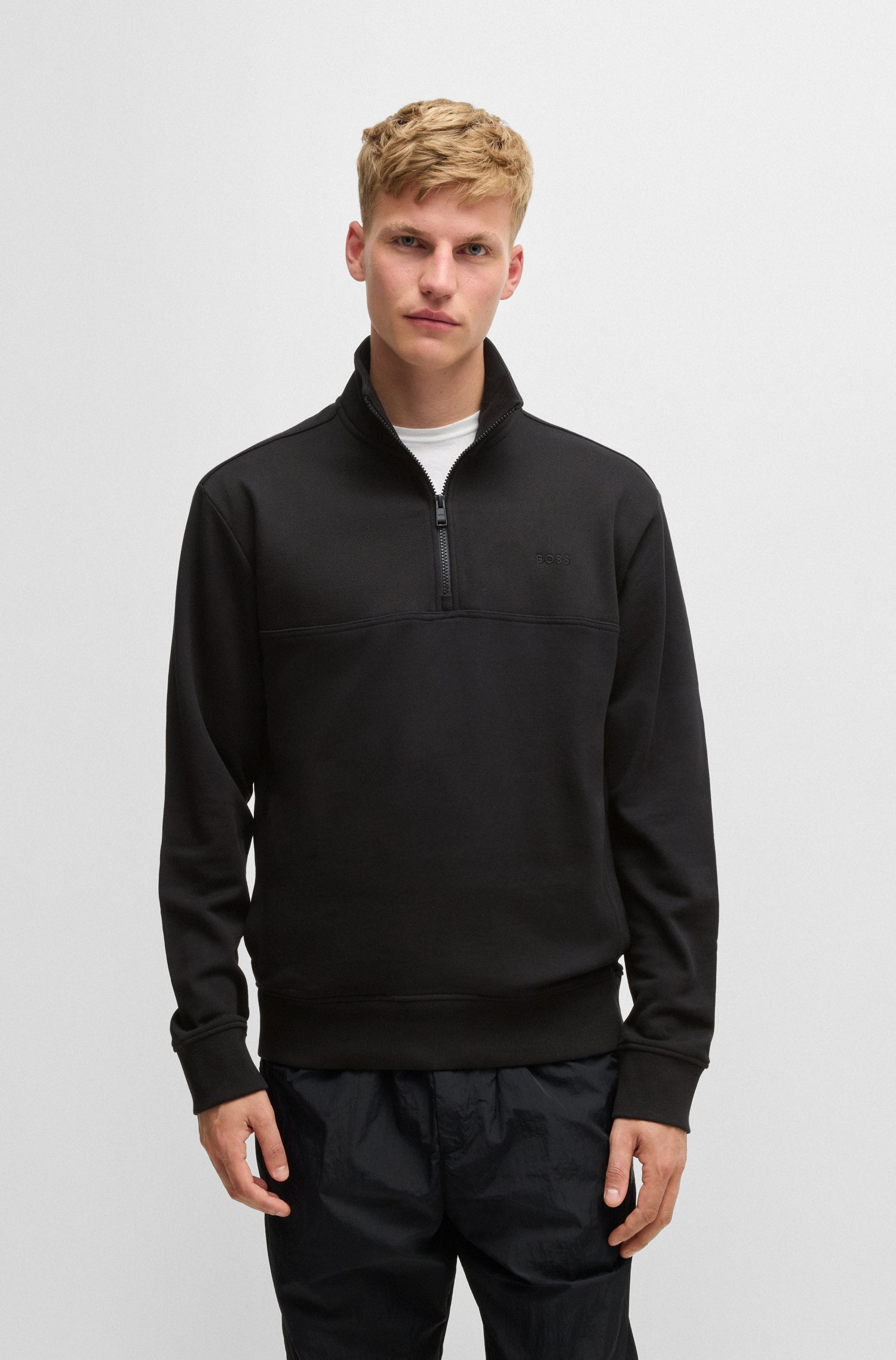BOSS Quater Zip Jersey Pure Cotton