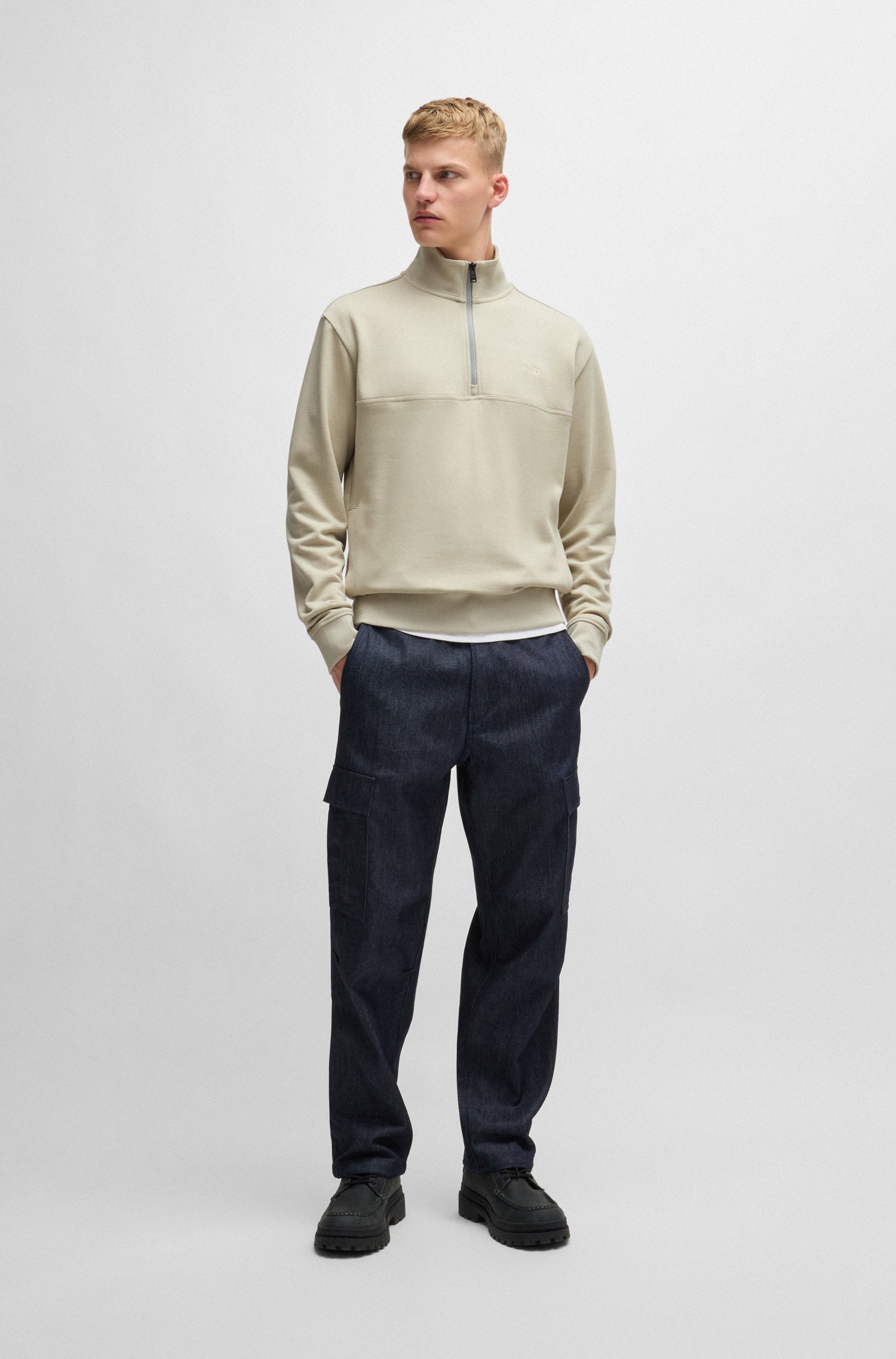 BOSS Quater Zip Jersey Pure Cotton