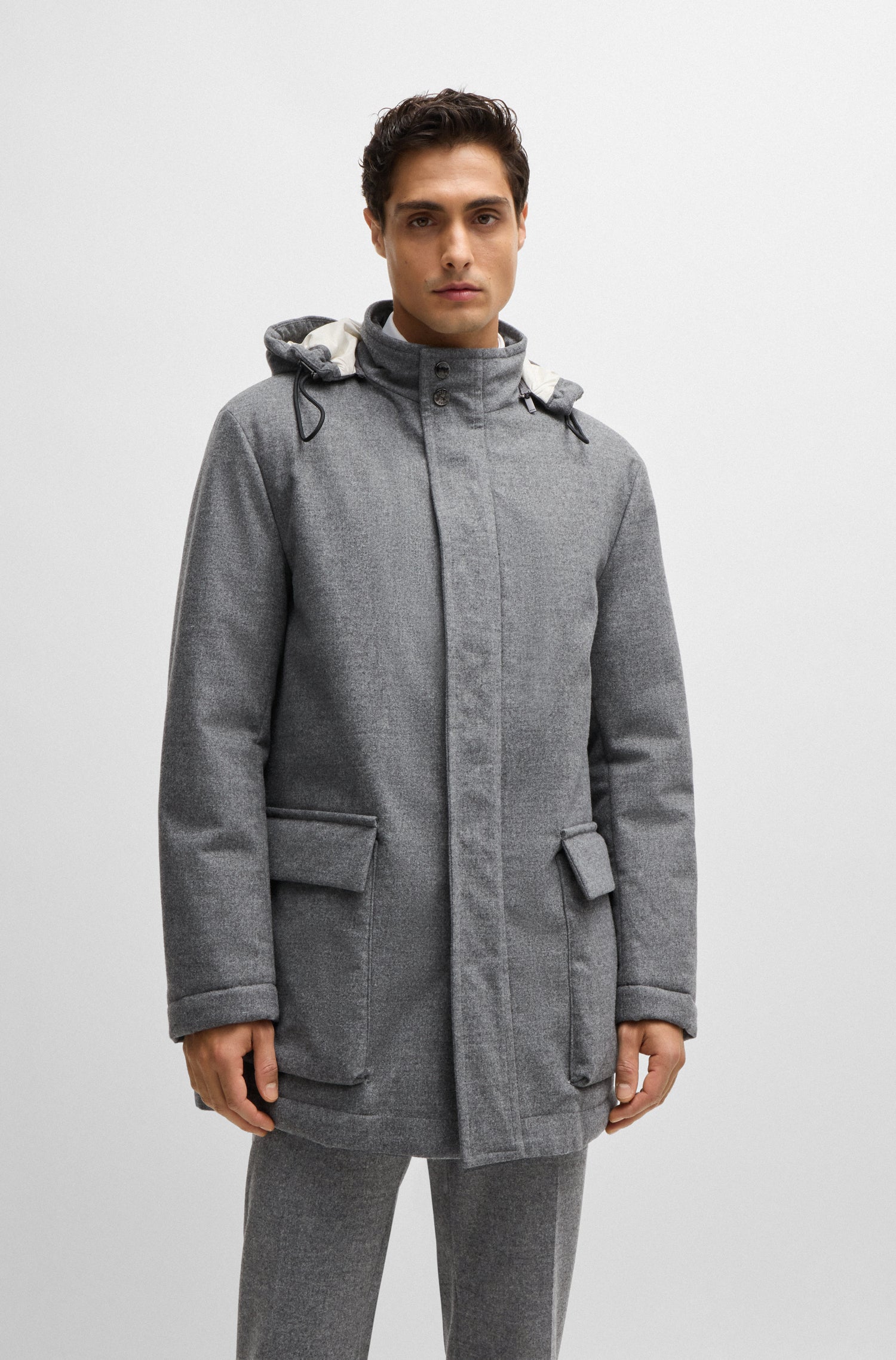 BOSS Regular Fit Coat Stretch Flannel