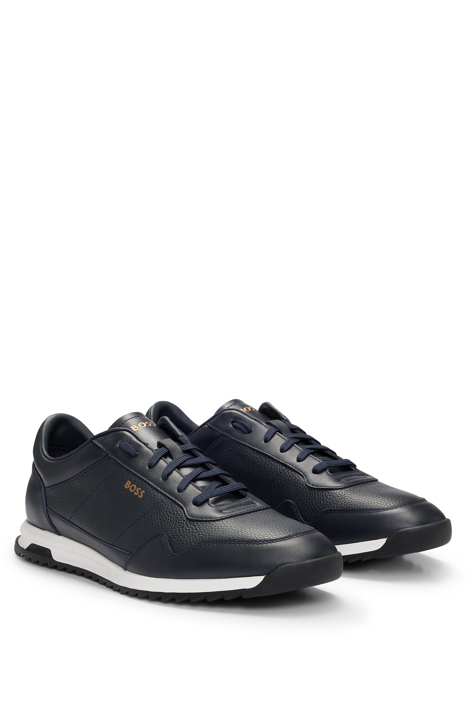 BOSS Textured Leather Trainer With Rubber Sole