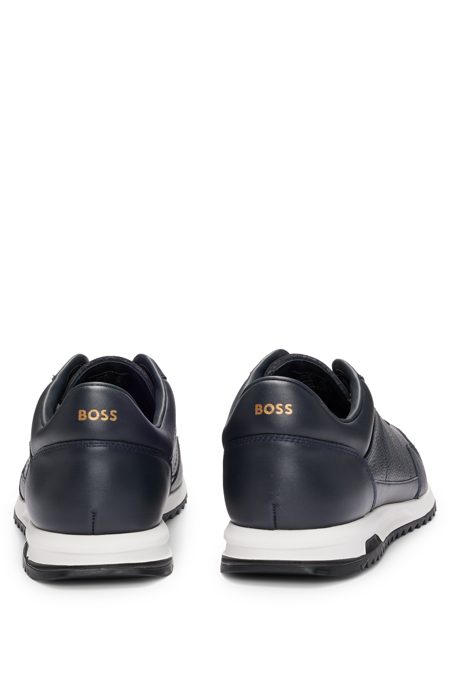 BOSS Textured Leather Trainer With Rubber Sole