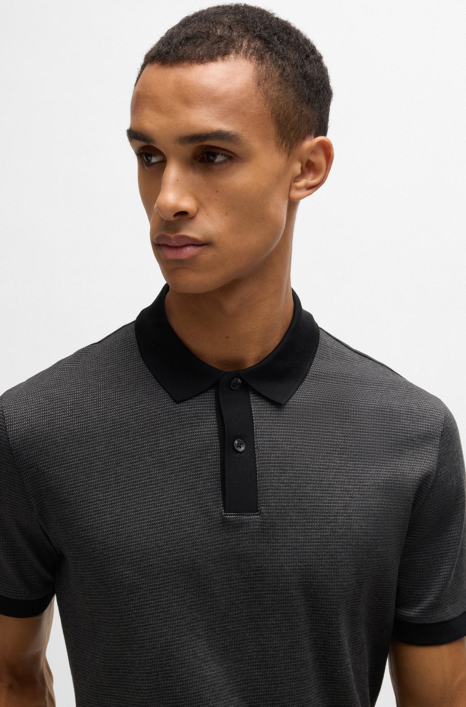 BOSS Mercerised Cotton Polo Shirt With Micro Pattern