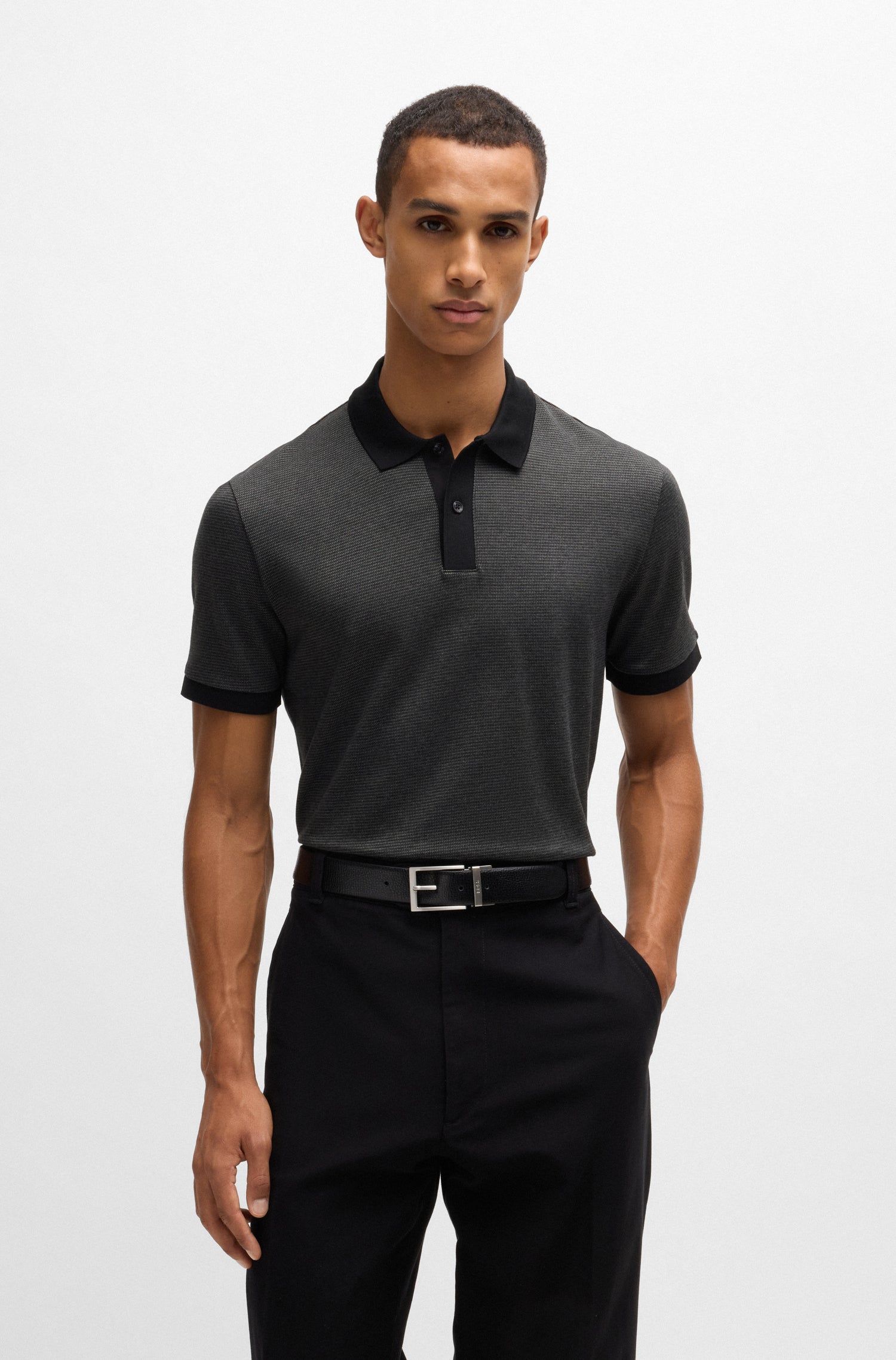 BOSS Mercerised Cotton Polo Shirt With Micro Pattern