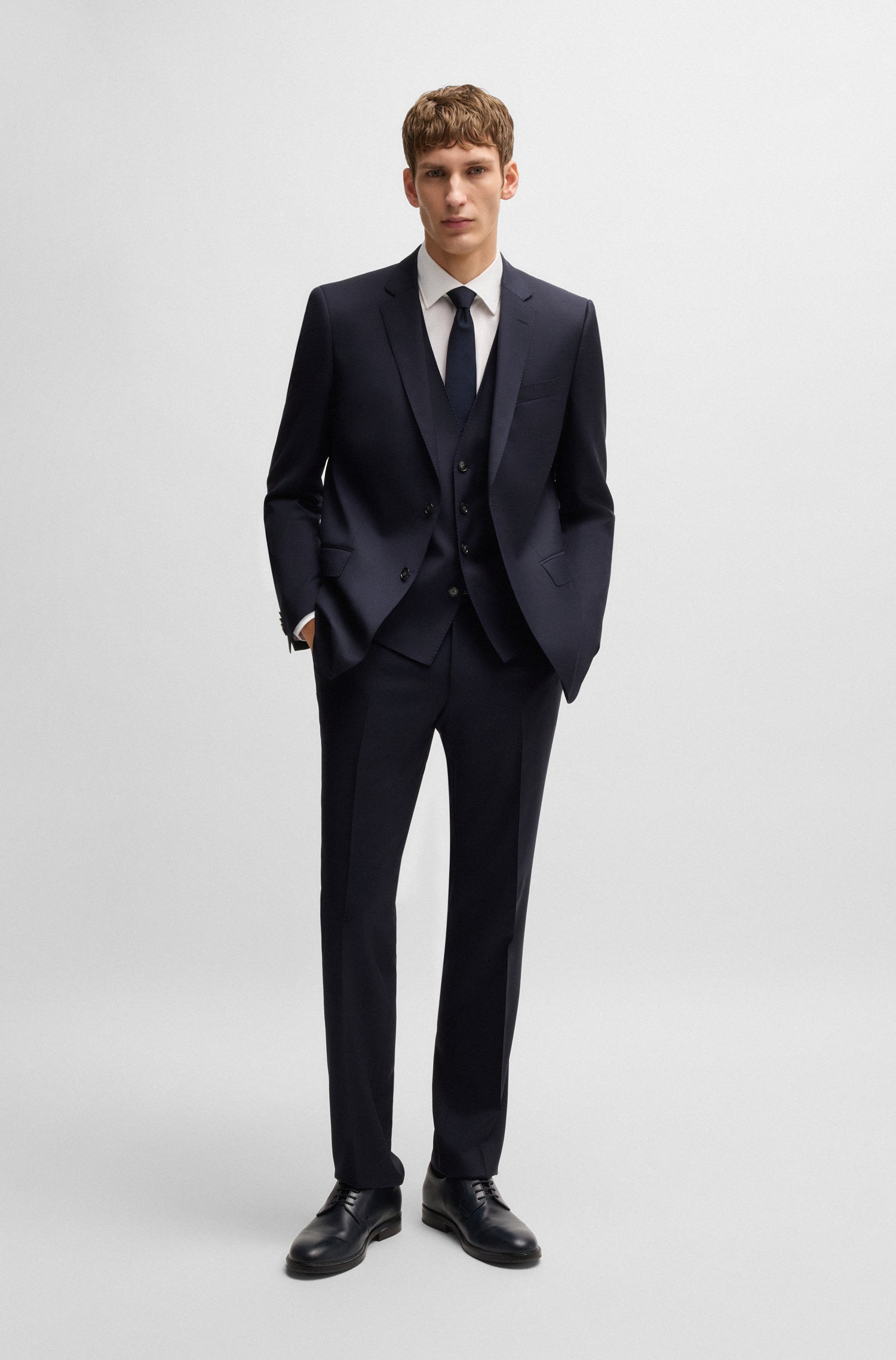 BOSS Slim Fit 3 Piece Suit Patterned Stretch Wool
