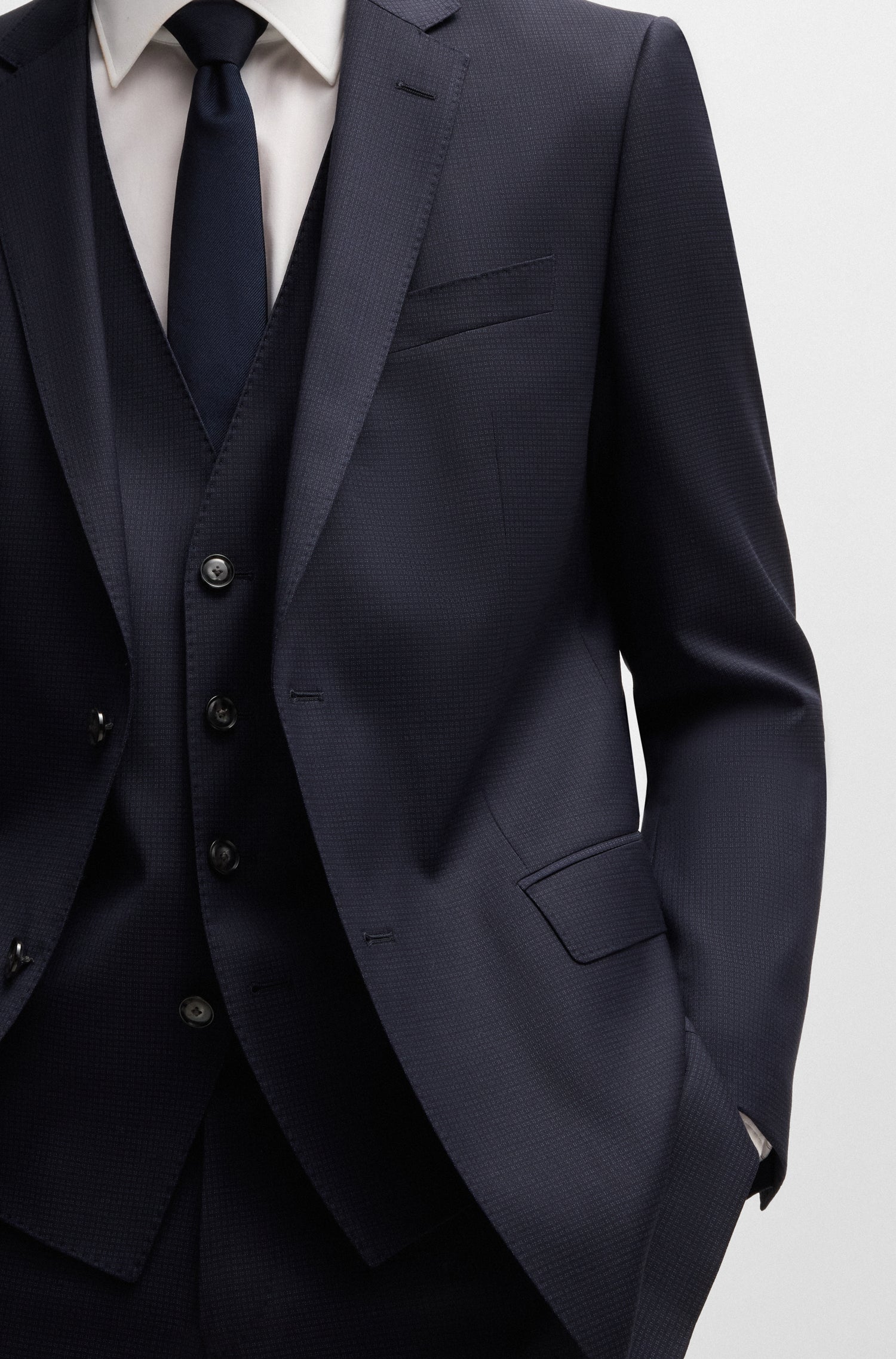 BOSS Slim Fit 3 Piece Suit Patterned Stretch Wool