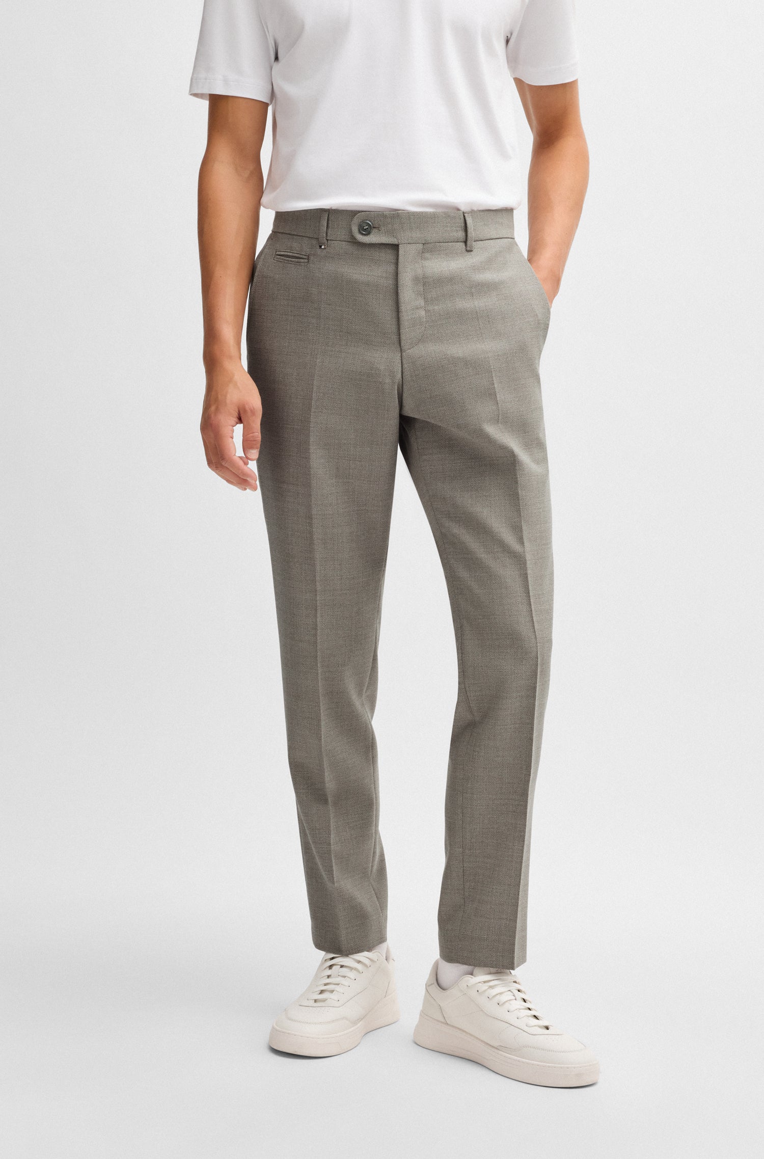 BOSS Slim Fit Trousers In Micro Patterned Virgin Wool