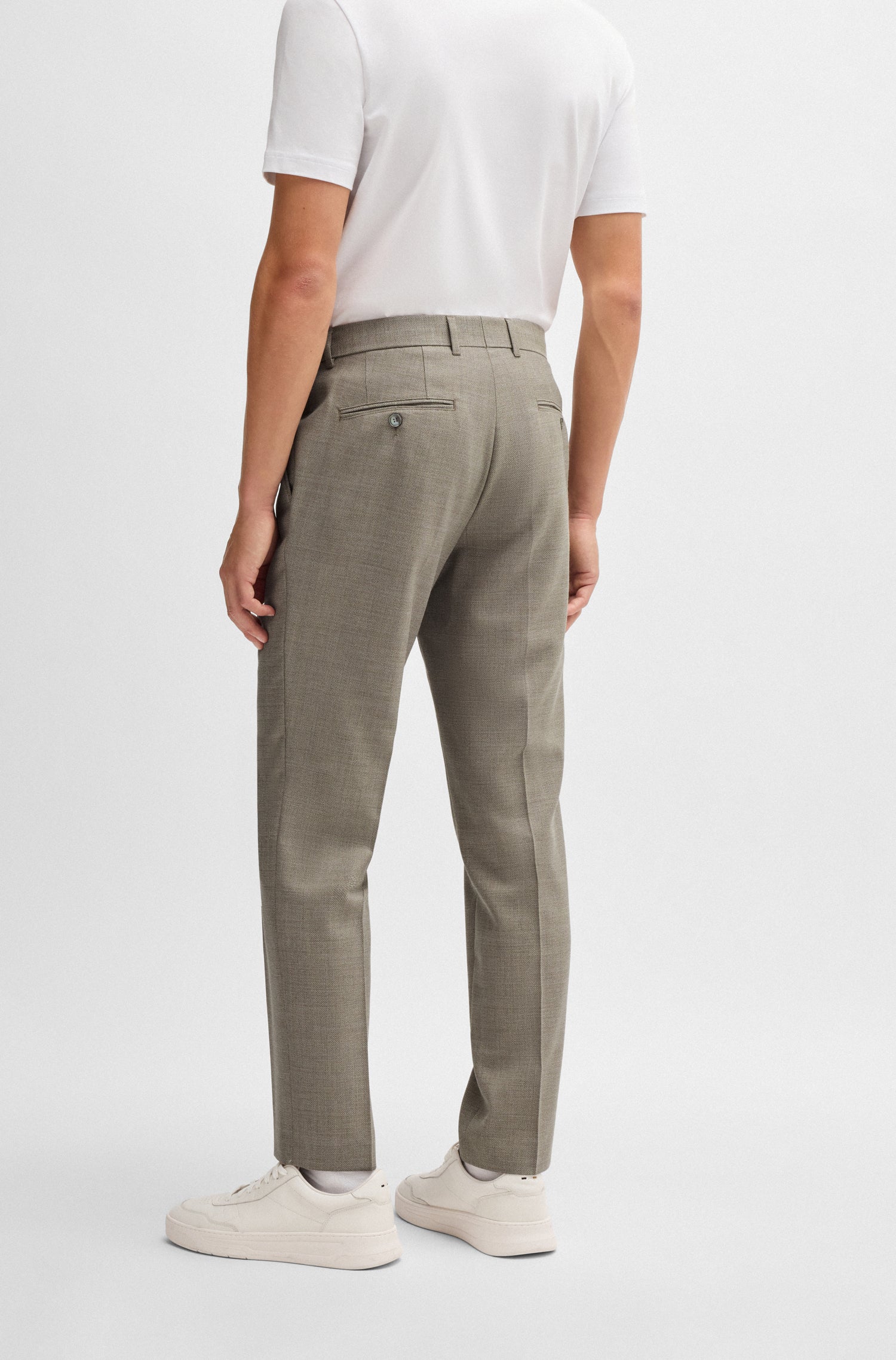 BOSS Slim Fit Trousers In Micro Patterned Virgin Wool