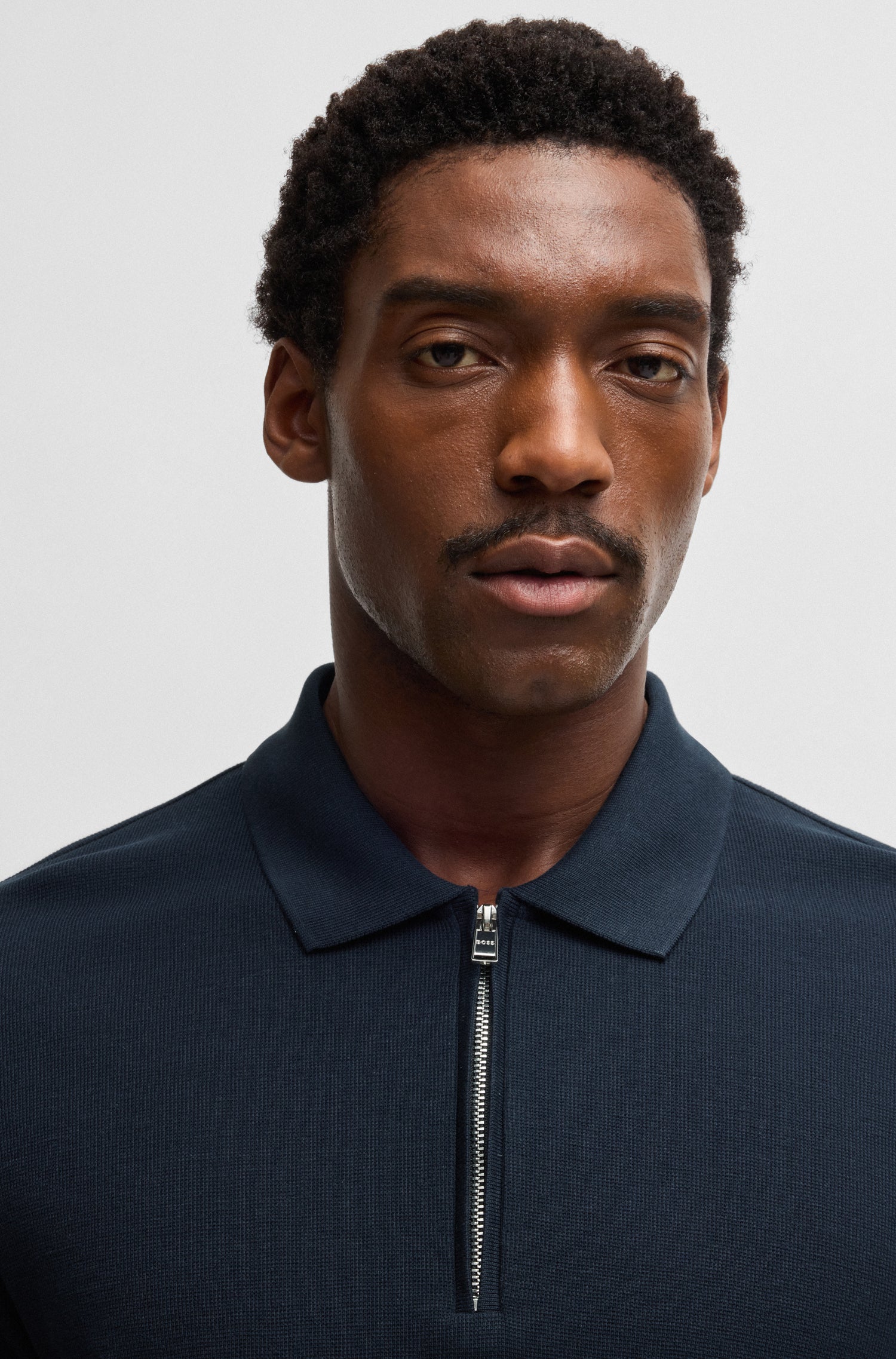 BOSS Zip Knit Polo Waffle Texture