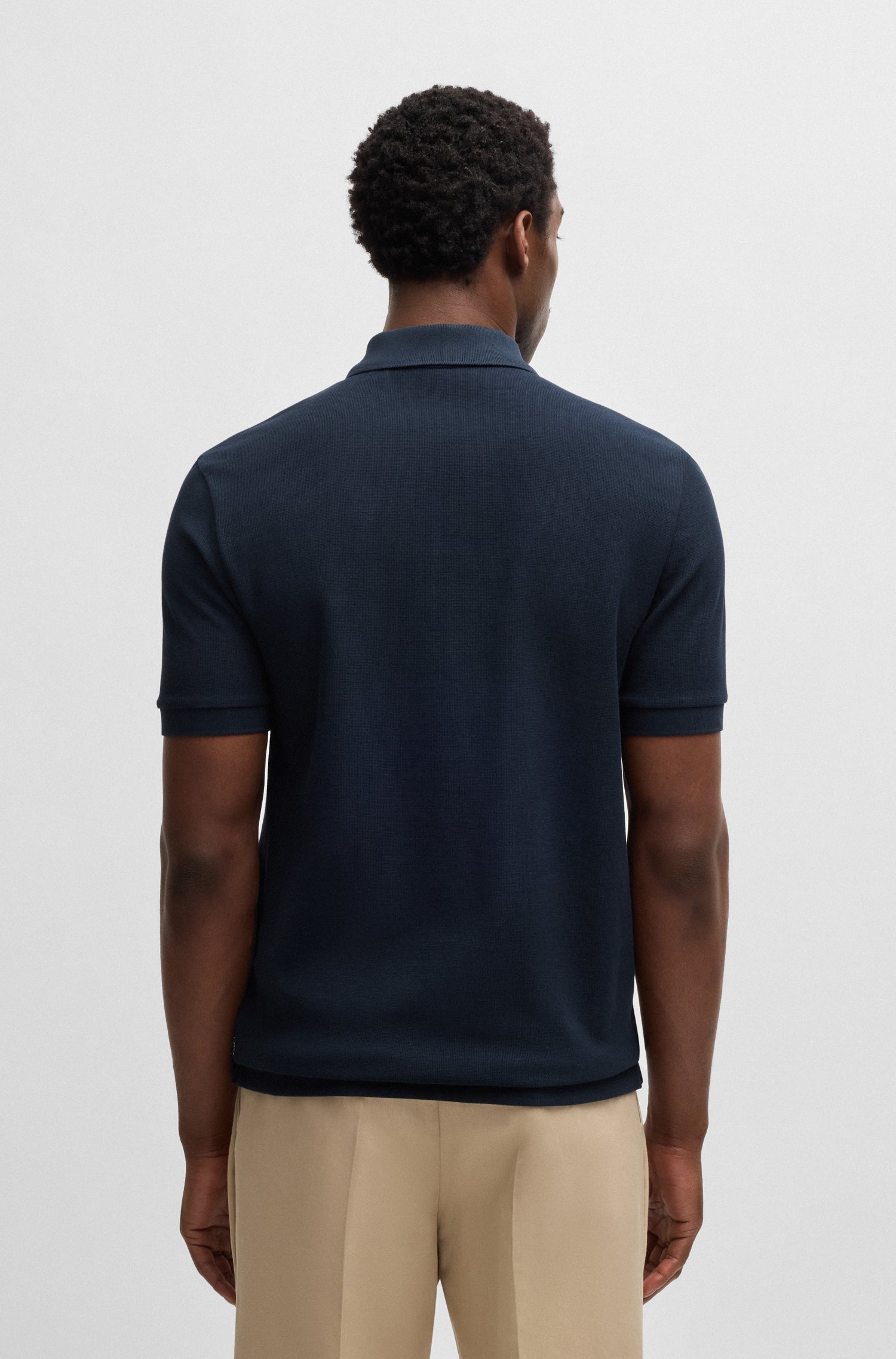 BOSS Zip Knit Polo Waffle Texture