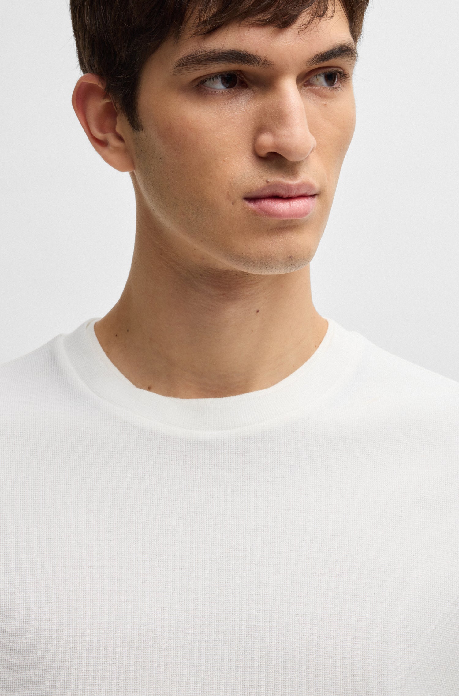 BOSS Mercerised Cotton Blend T-Shirt Waffle Texture