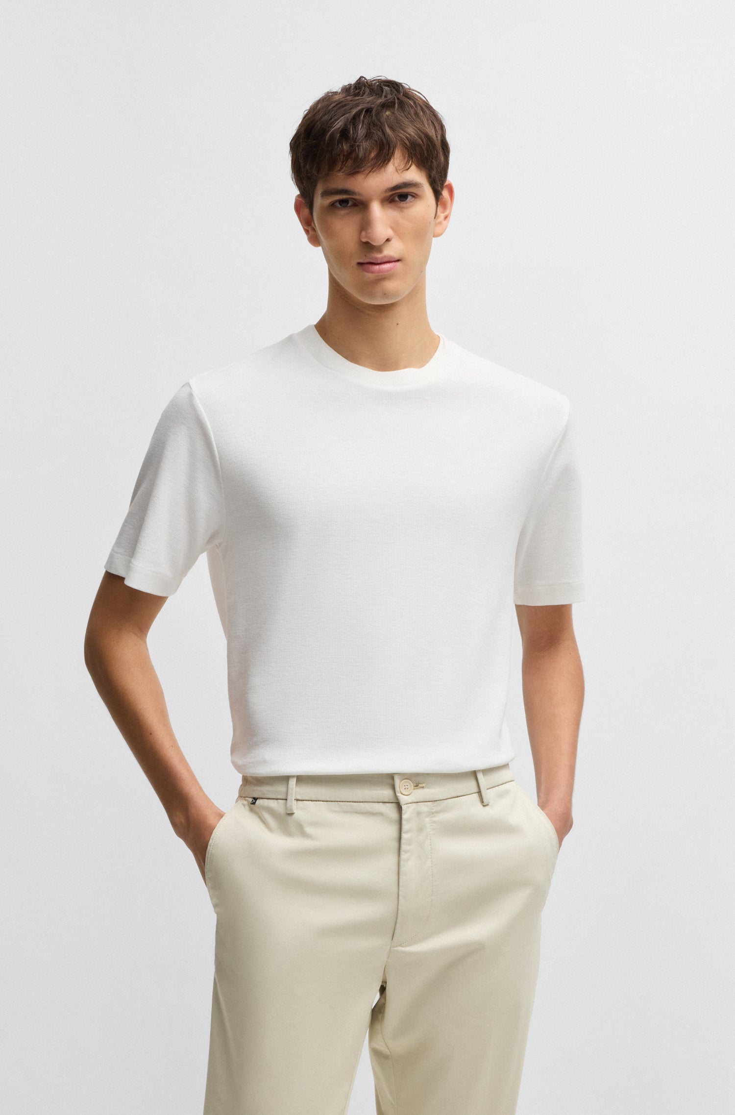 BOSS Mercerised Cotton Blend T-Shirt Waffle Texture