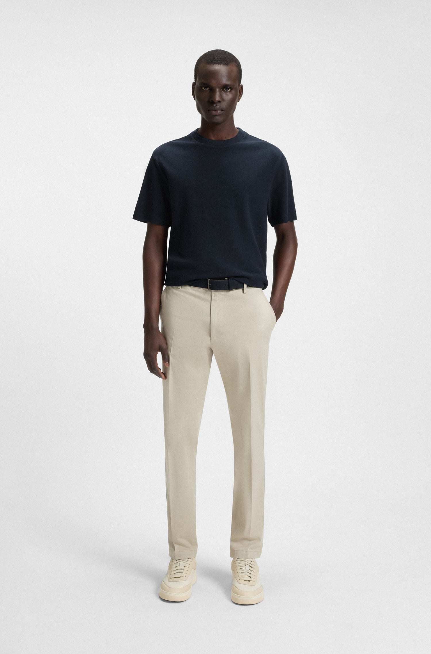 BOSS Mercerised Cotton Blend T-Shirt Waffle Texture