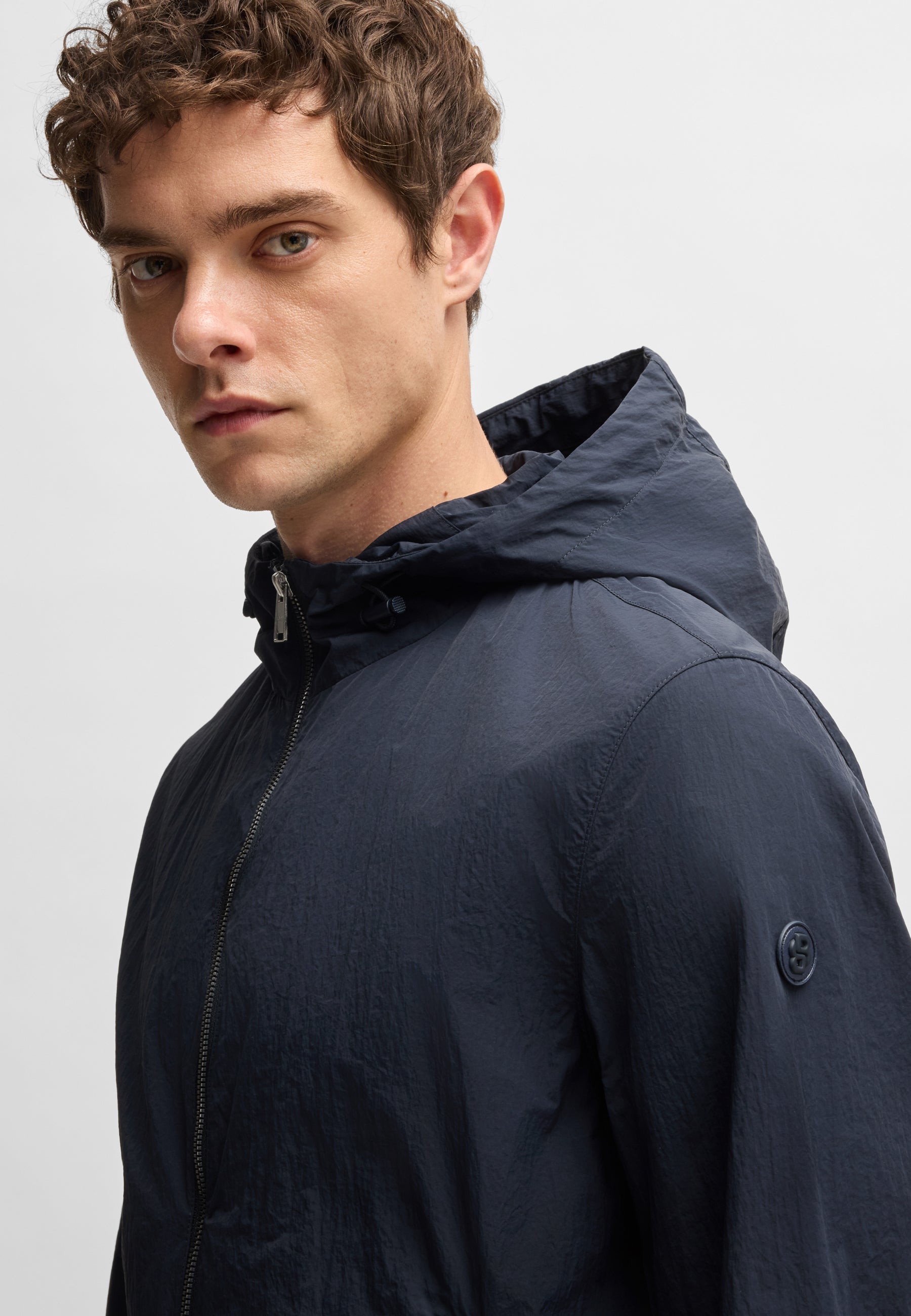 BOSS Water Repellent Jacket Crinkle Fabric With Adjustable Hood