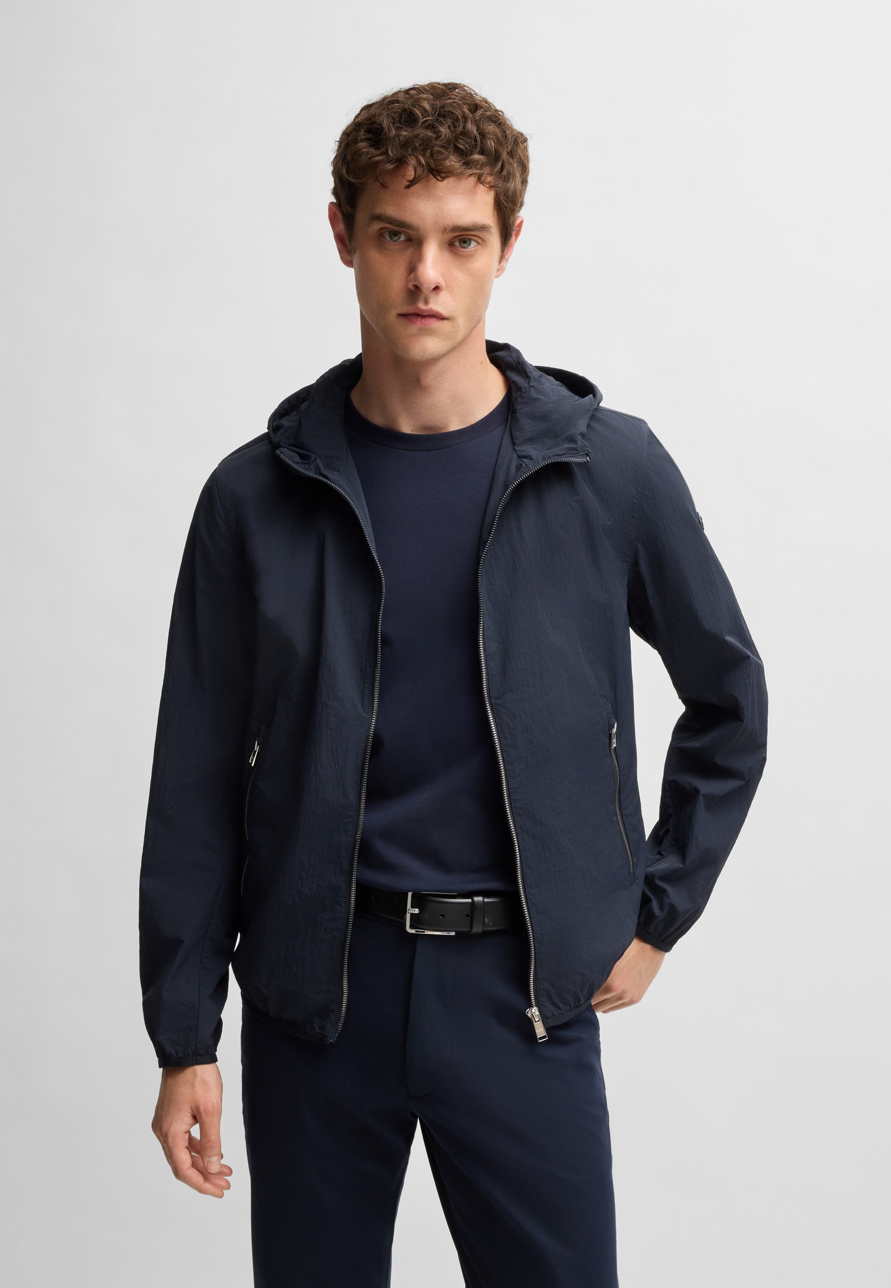 BOSS Water Repellent Jacket Crinkle Fabric With Adjustable Hood