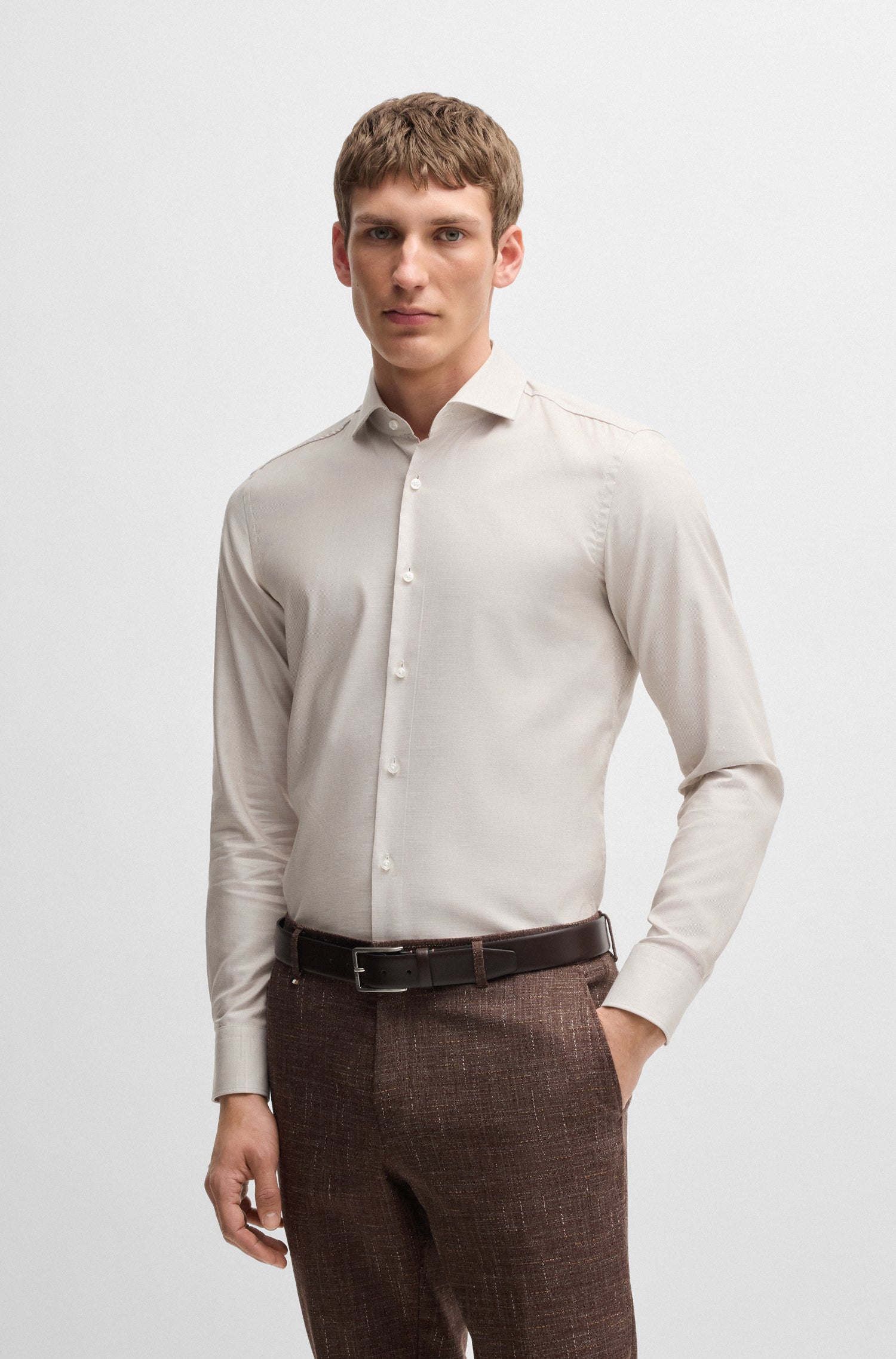 BOSS Slim Fit Shirt In Structured Cotton Blend