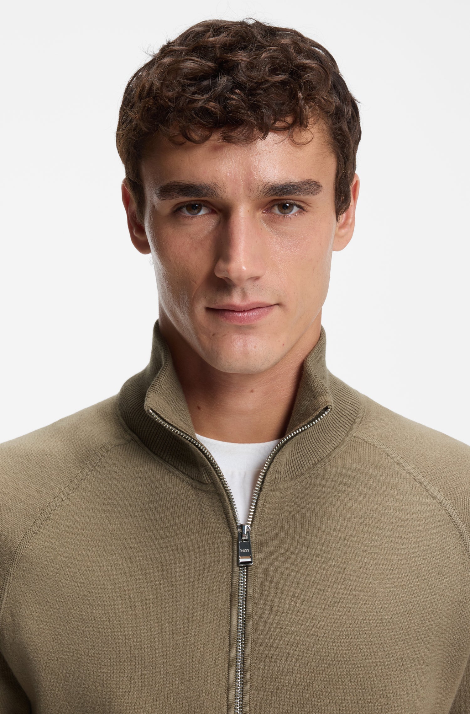 BOSS Full Zip Knit Cotton Wool