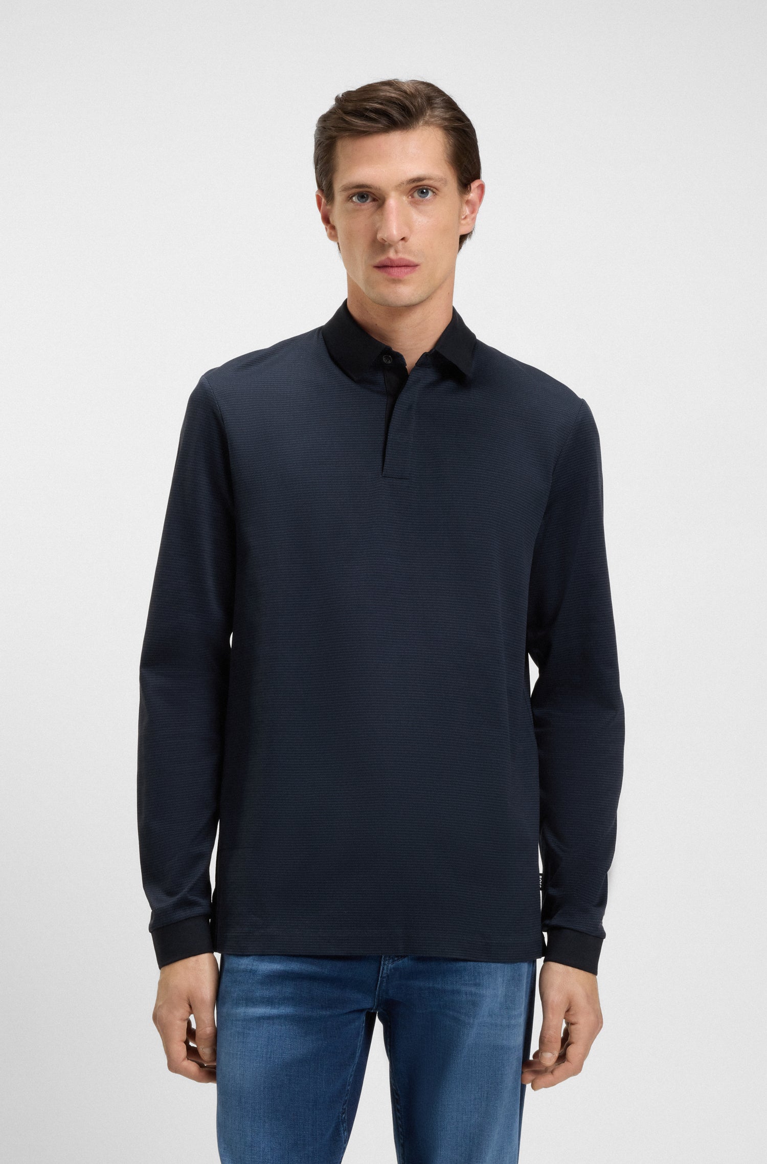 BOSS Long Sleeve Polo Mercerised Cotton