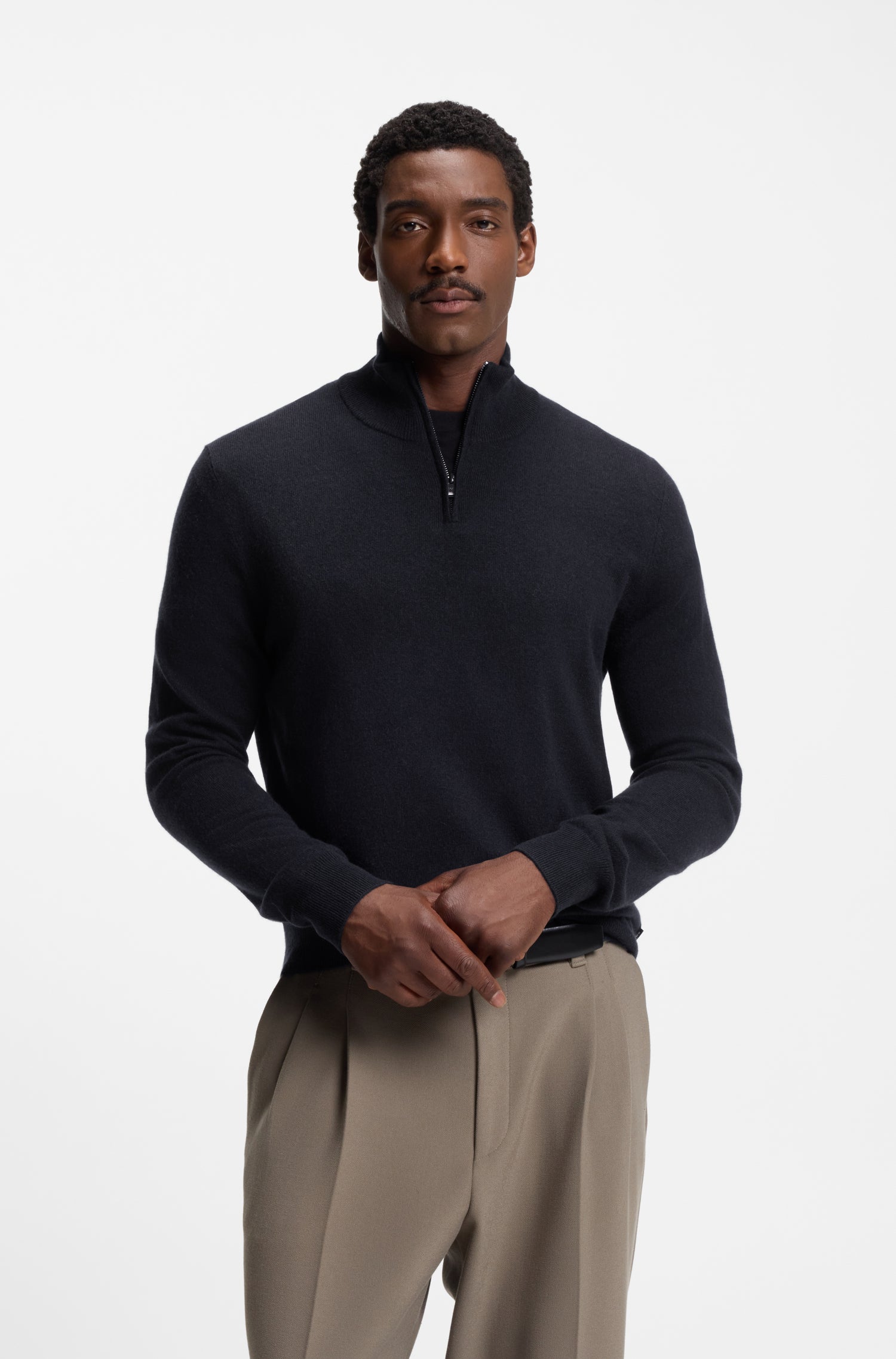 BOSS Quater Zip Knit Wool Cashmere