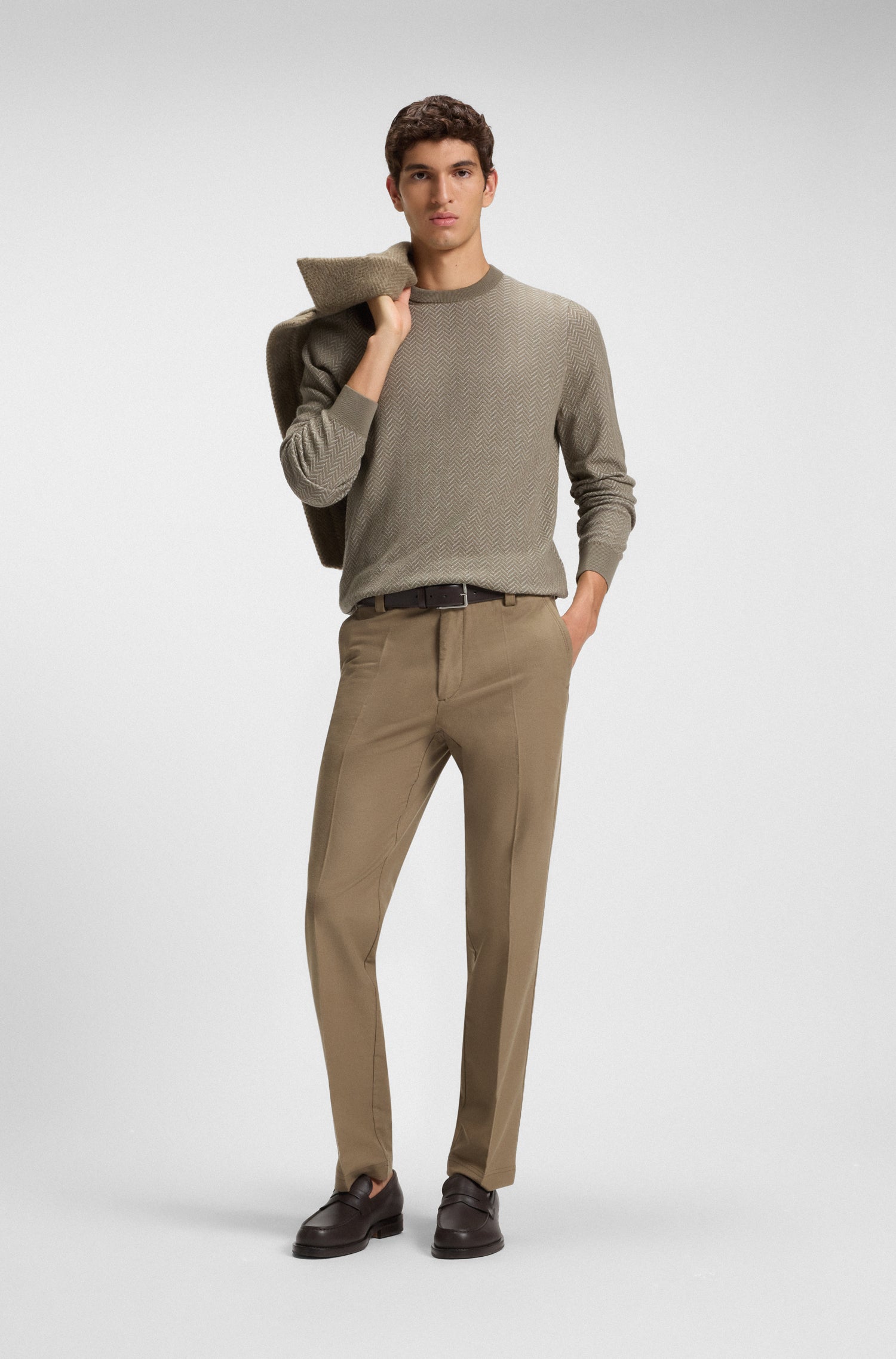 BOSS Herringbone Knit Wool Cotton Blend