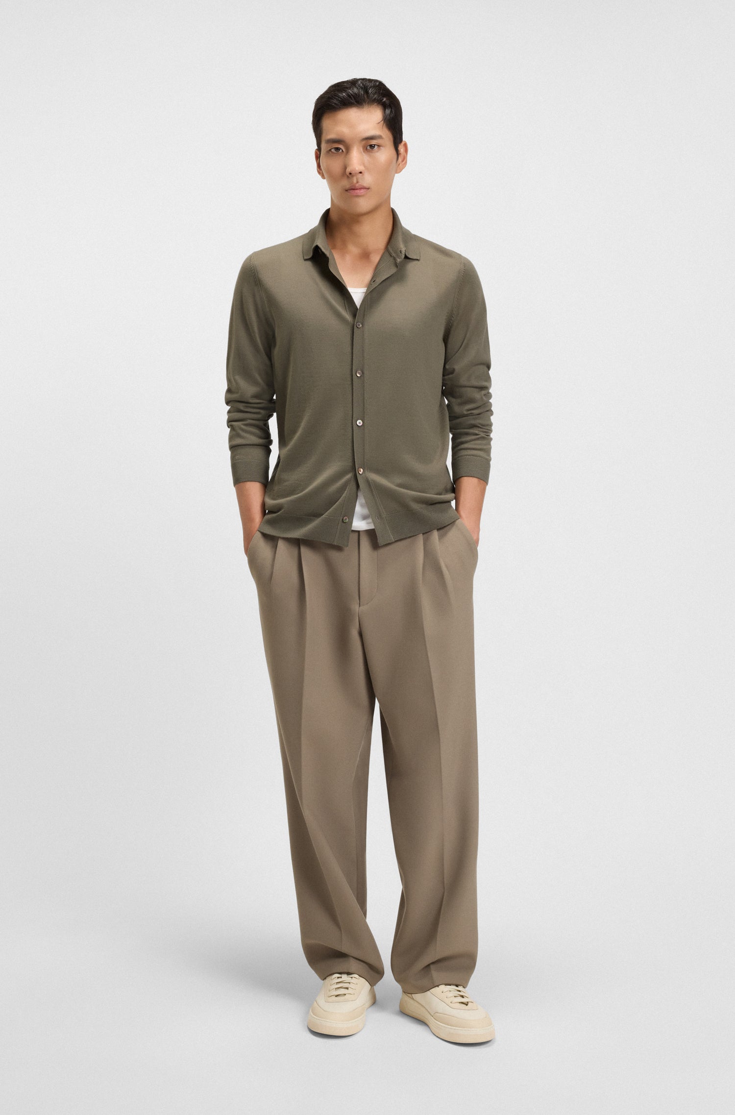 BOSS Button Front Cardigan Virgin Wool