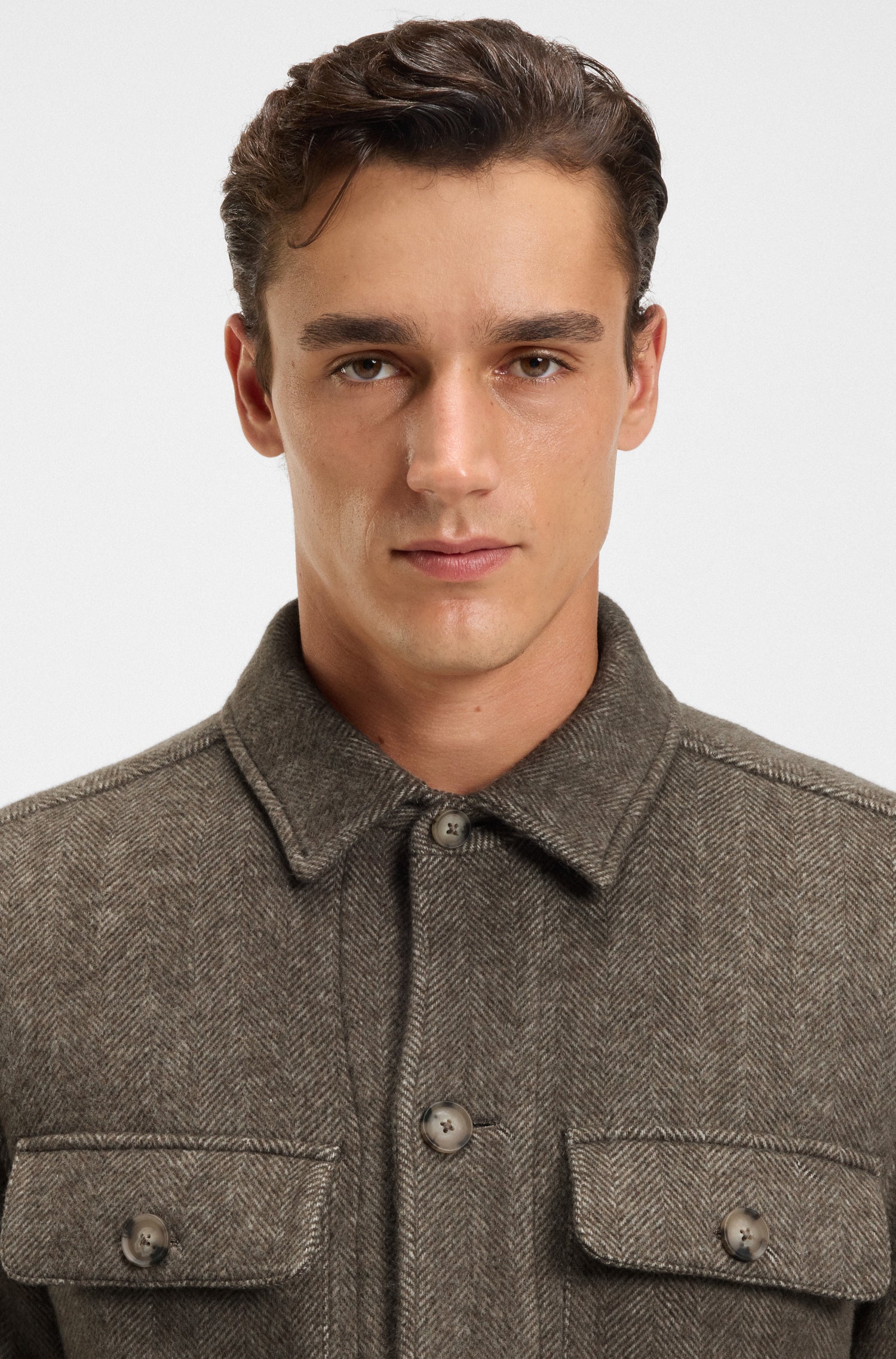 BOSS Button Front Jacket Wool Herringbone