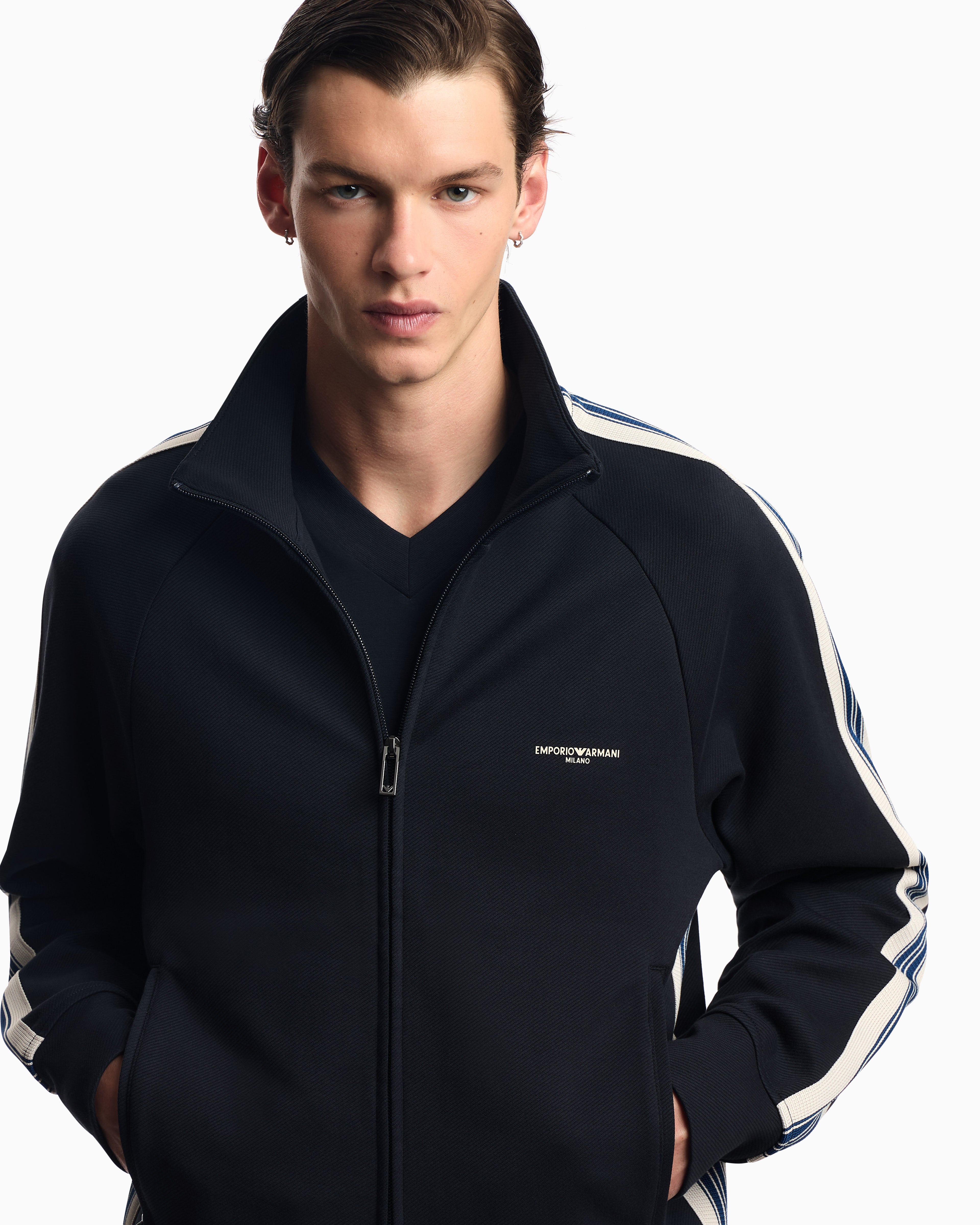 Emporio Armani Full Zip Jersey Contrasting Bands