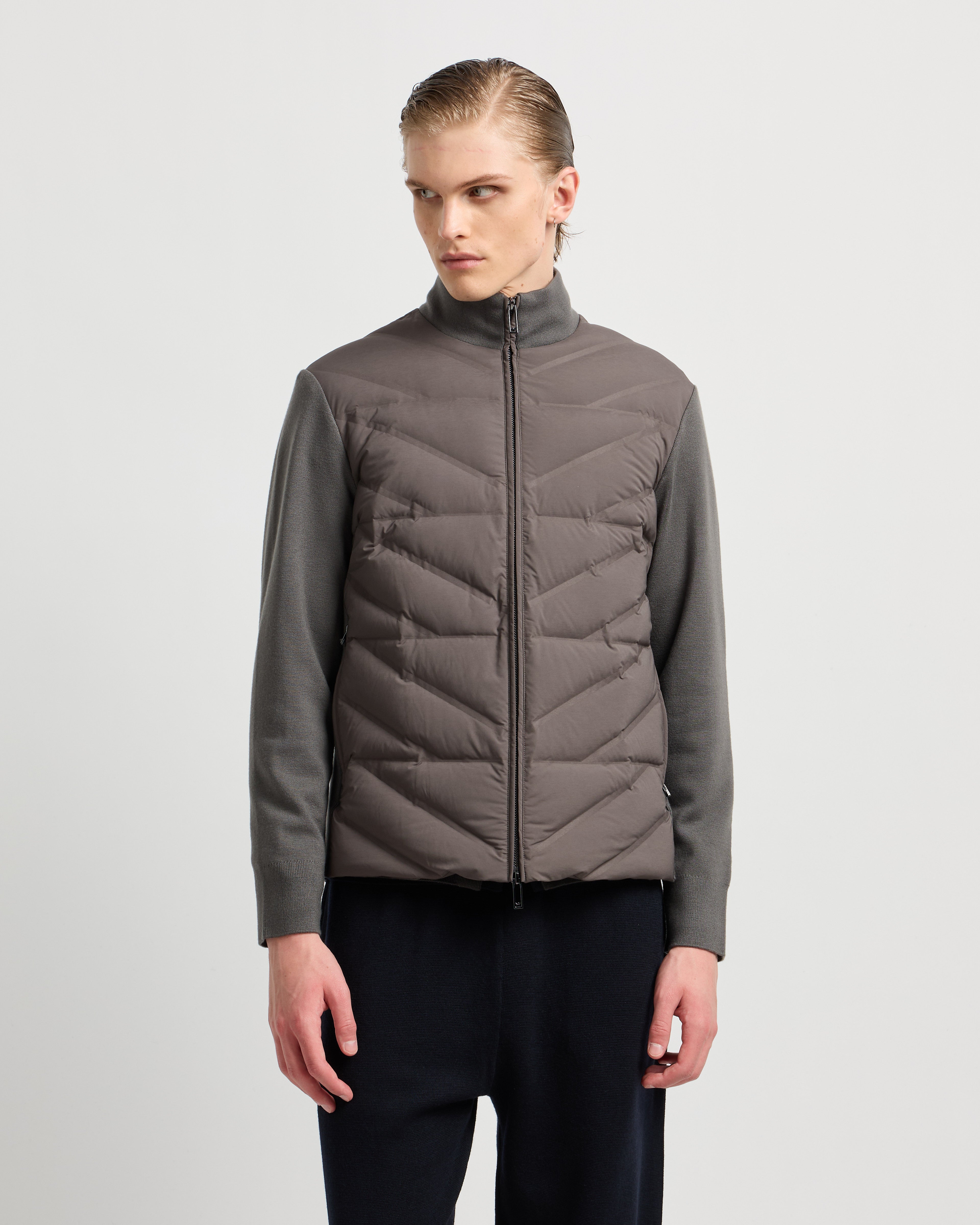 Emporio Armani Travel Essentials Jacket Full Zip Down With Knit Sleeves