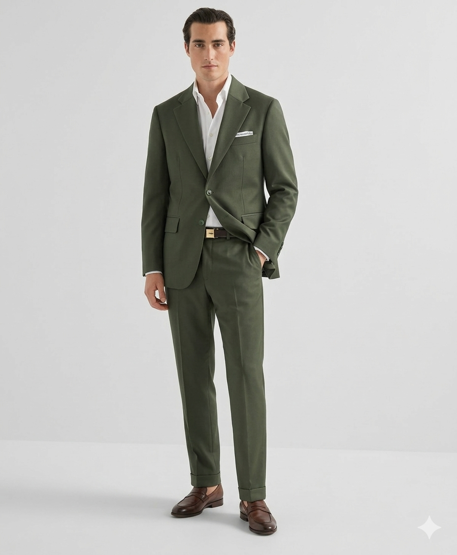 DM Tailors Green Suit Pure Wool 013