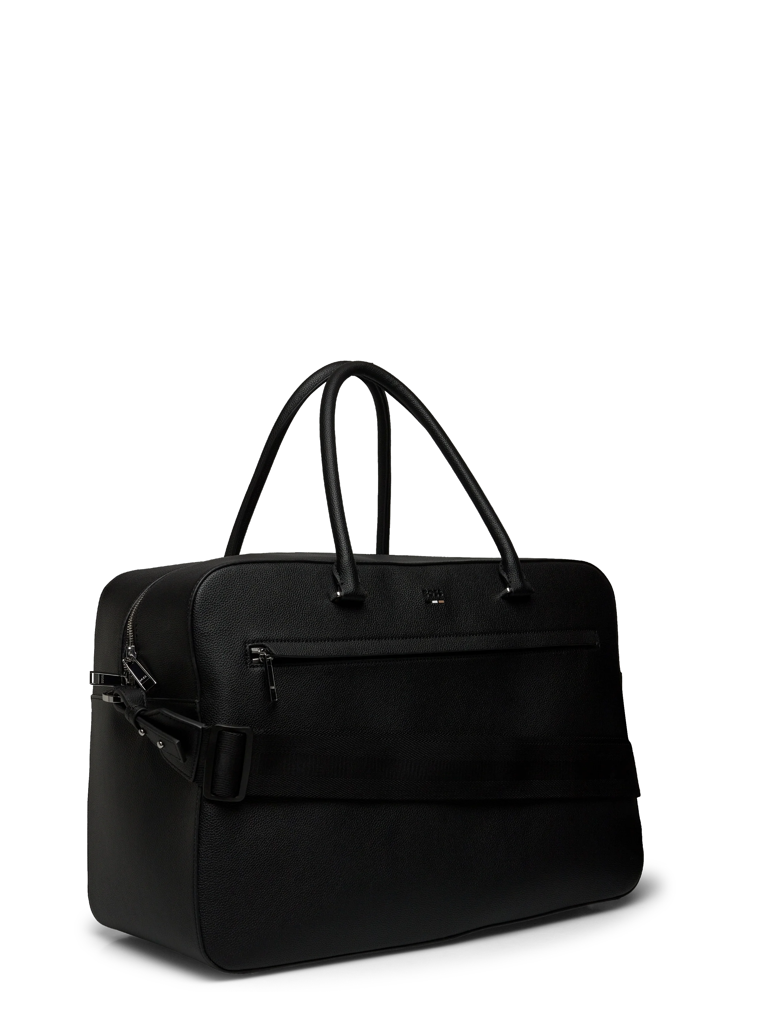 BOSS Grained Faux-Leather Overnight Bag With Logo Trim